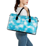 Blue Shibori Tie Dye Print Leather Duffle Bag
