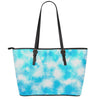 Blue Shibori Tie Dye Print Leather Tote Bag