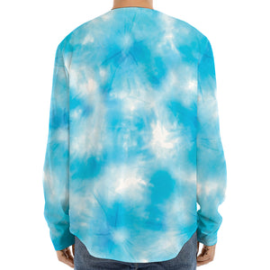 Blue Shibori Tie Dye Print Long Sleeve Baseball Jersey