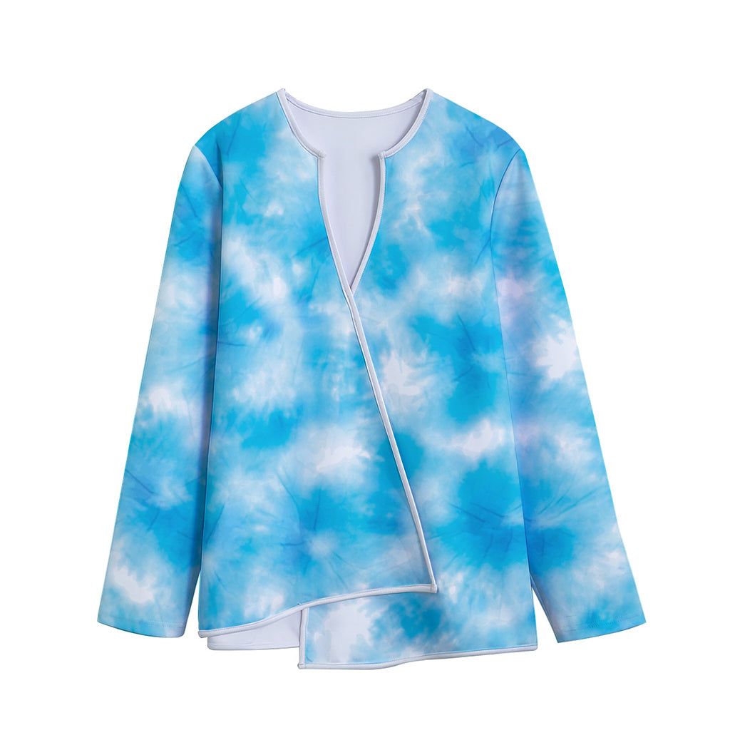 Blue Shibori Tie Dye Print Long Sleeve Short Coat