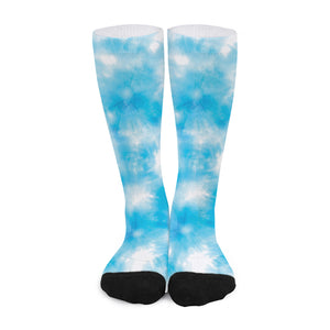 Blue Shibori Tie Dye Print Long Socks