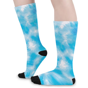 Blue Shibori Tie Dye Print Long Socks