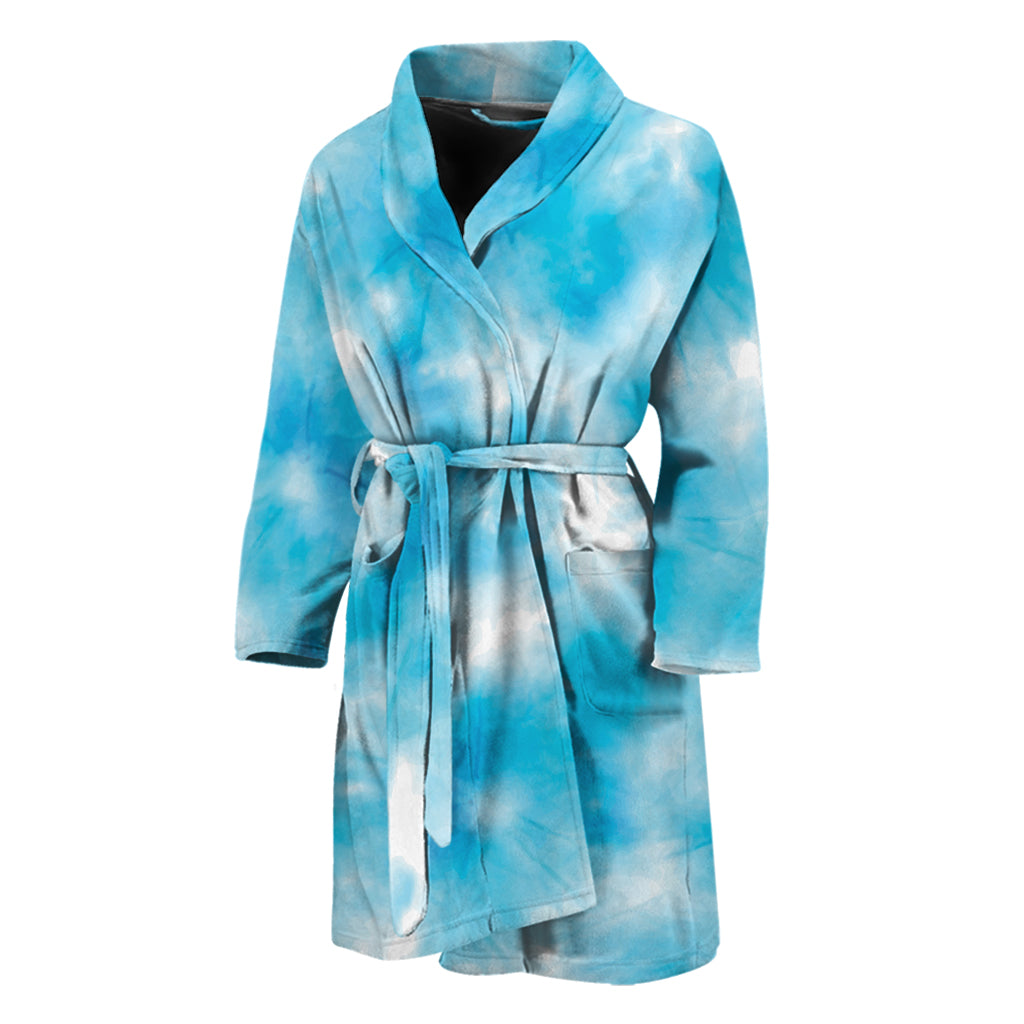 Blue Shibori Tie Dye Print Men's Bathrobe