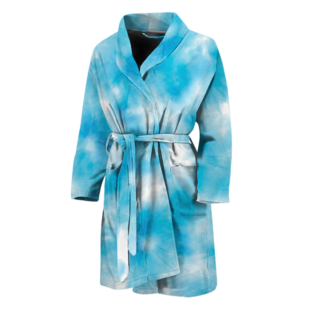 Blue Shibori Tie Dye Print Men's Bathrobe