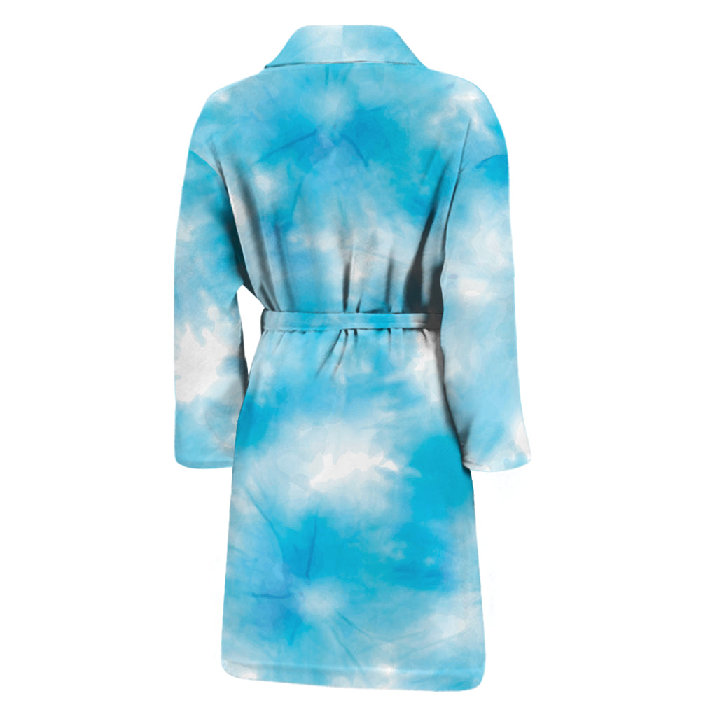 Blue Shibori Tie Dye Print Men's Bathrobe