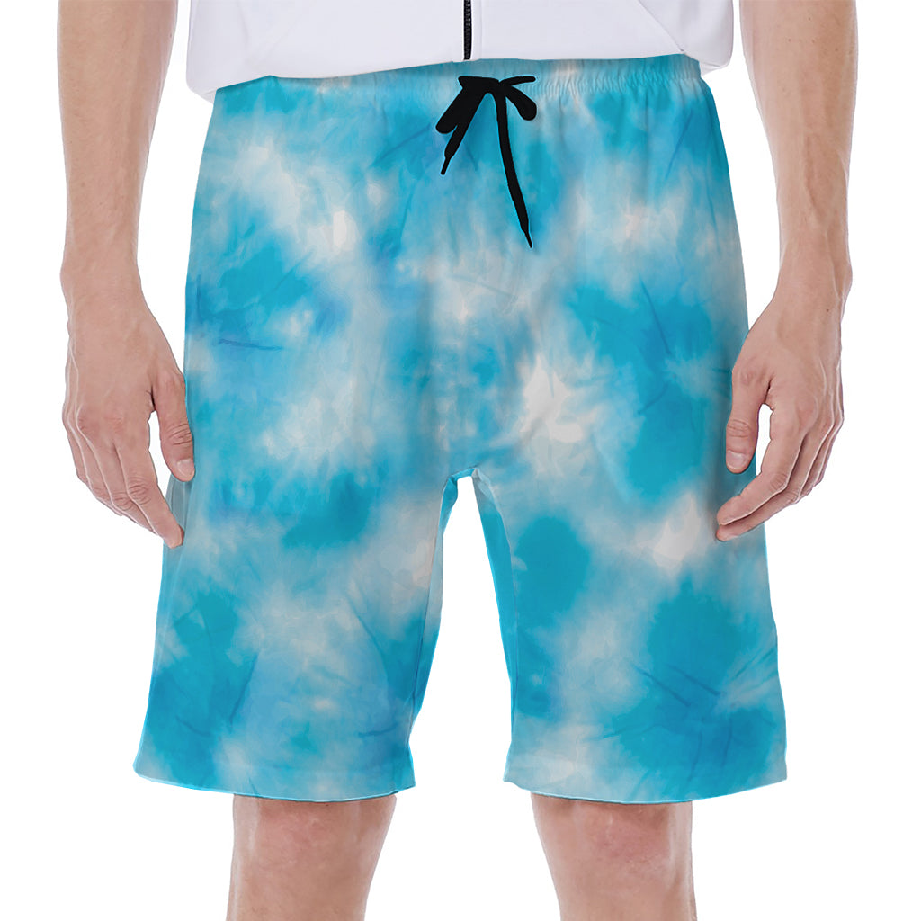 Blue Shibori Tie Dye Print Men's Beach Shorts