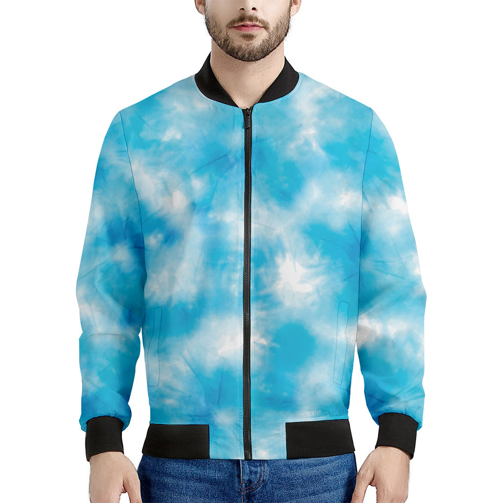 Blue Shibori Tie Dye Print Men's Bomber Jacket