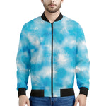 Blue Shibori Tie Dye Print Men's Bomber Jacket