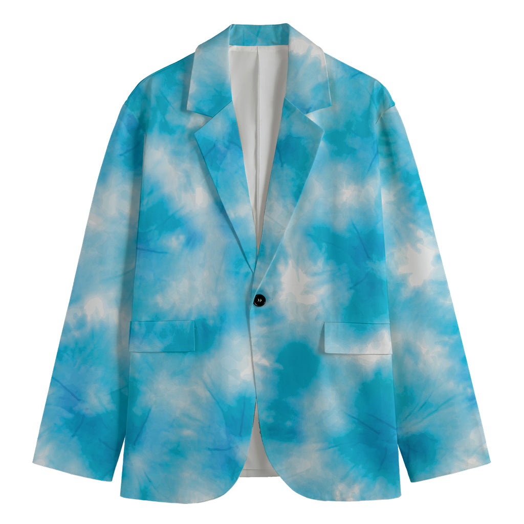 Blue Shibori Tie Dye Print Men's Cotton Blazer