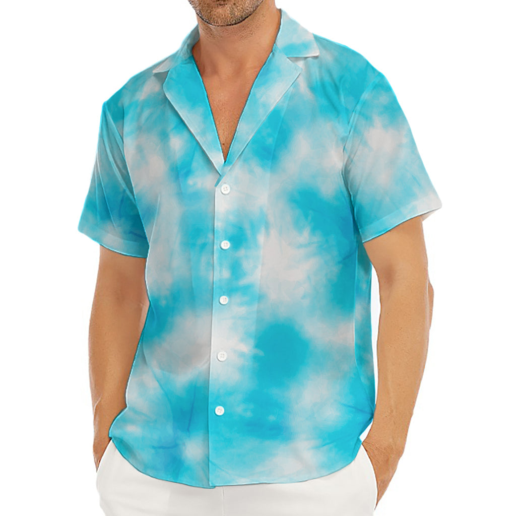 Blue Shibori Tie Dye Print Men's Deep V-Neck Shirt