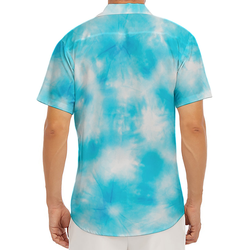 Blue Shibori Tie Dye Print Men's Deep V-Neck Shirt