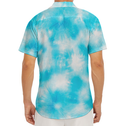 Blue Shibori Tie Dye Print Men's Deep V-Neck Shirt