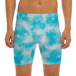 Blue Shibori Tie Dye Print Men's Long Boxer Briefs