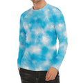 Blue Shibori Tie Dye Print Men's Long Sleeve Rash Guard