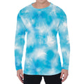 Blue Shibori Tie Dye Print Men's Long Sleeve T-Shirt