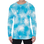 Blue Shibori Tie Dye Print Men's Long Sleeve T-Shirt