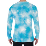 Blue Shibori Tie Dye Print Men's Long Sleeve T-Shirt