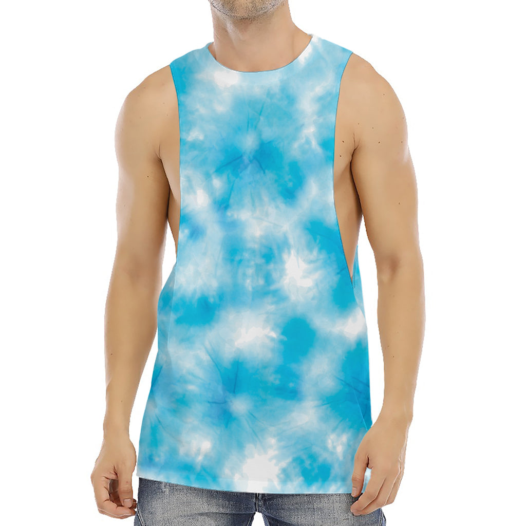 Blue Shibori Tie Dye Print Men's Muscle Tank Top
