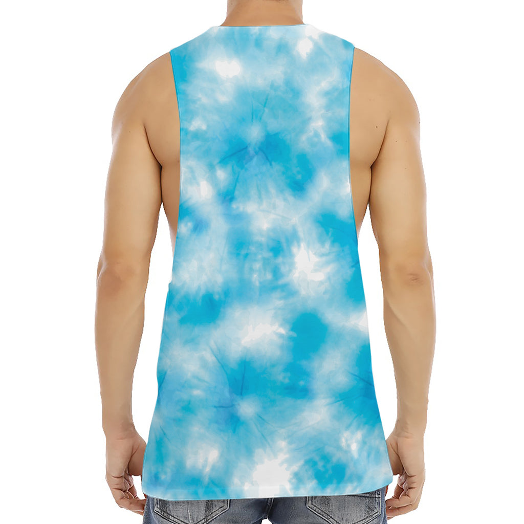 Blue Shibori Tie Dye Print Men's Muscle Tank Top
