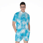 Blue Shibori Tie Dye Print Men's Rompers