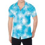 Blue Shibori Tie Dye Print Men's Shirt
