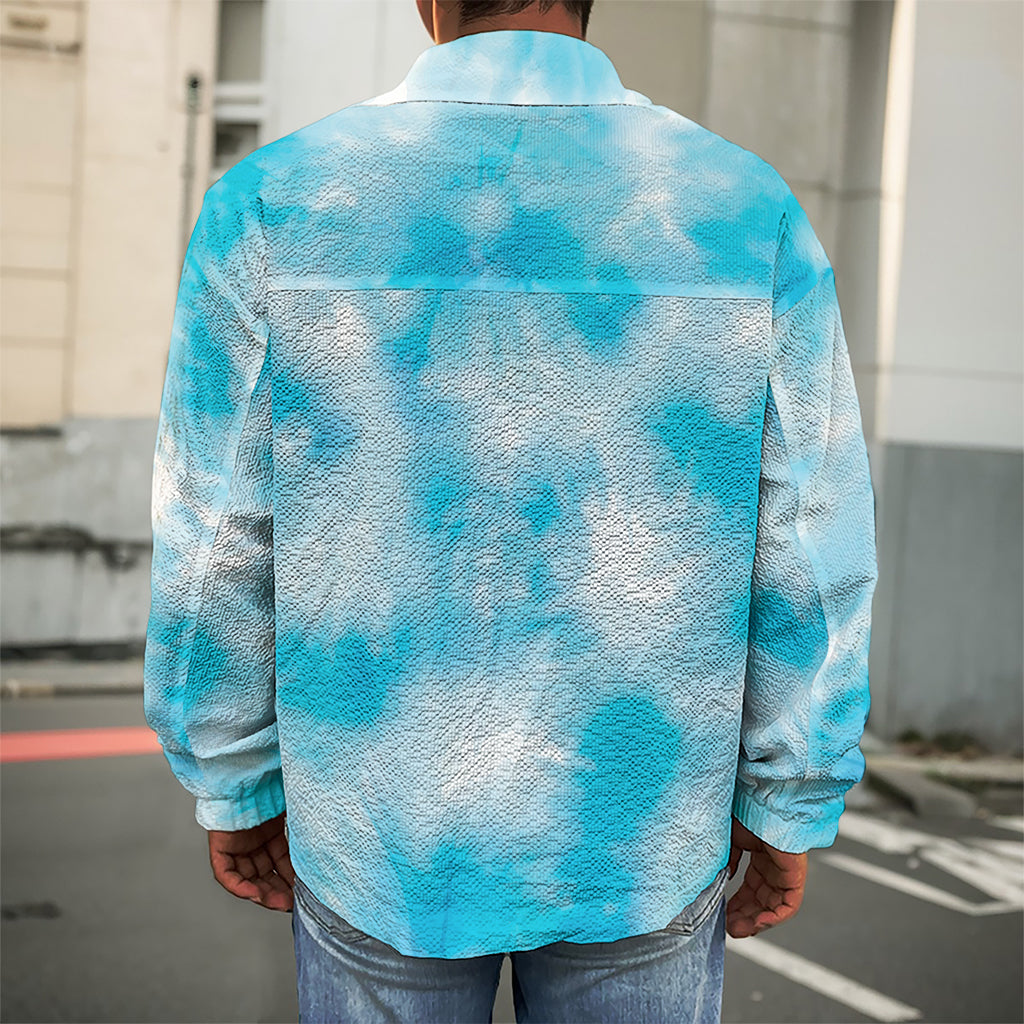 Blue Shibori Tie Dye Print Men's Shirt Jacket