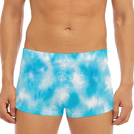 Blue Shibori Tie Dye Print Men's Short Boxer Briefs