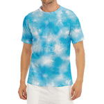 Blue Shibori Tie Dye Print Men's Short Sleeve Rash Guard