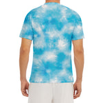 Blue Shibori Tie Dye Print Men's Short Sleeve Rash Guard
