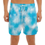 Blue Shibori Tie Dye Print Men's Split Running Shorts