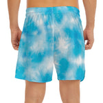 Blue Shibori Tie Dye Print Men's Split Running Shorts