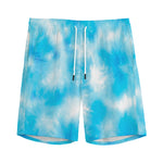 Blue Shibori Tie Dye Print Men's Sports Shorts