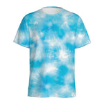 Blue Shibori Tie Dye Print Men's Sports T-Shirt
