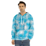 Blue Shibori Tie Dye Print Men's Velvet Pullover Hoodie