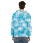 Blue Shibori Tie Dye Print Men's Velvet Pullover Hoodie
