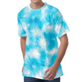 Blue Shibori Tie Dye Print Men's Velvet T-Shirt
