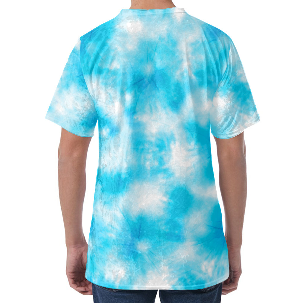 Blue Shibori Tie Dye Print Men's Velvet T-Shirt