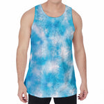 Blue Shibori Tie Dye Print Men's Velvet Tank Top