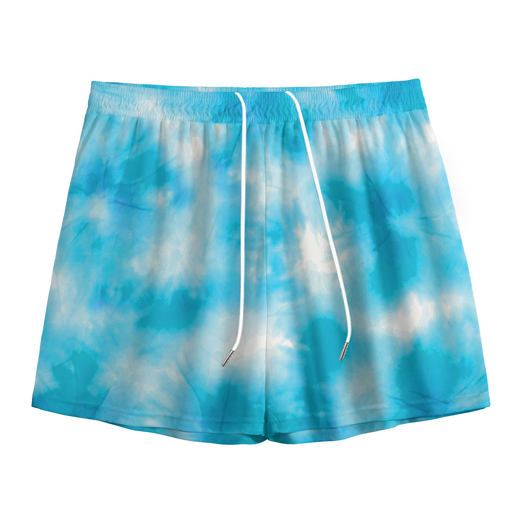 Blue Shibori Tie Dye Print Mesh Shorts