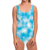 Blue Shibori Tie Dye Print One Piece Swimsuit