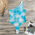 Blue Shibori Tie Dye Print One Shoulder Bodysuit