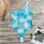 Blue Shibori Tie Dye Print One Shoulder Bodysuit