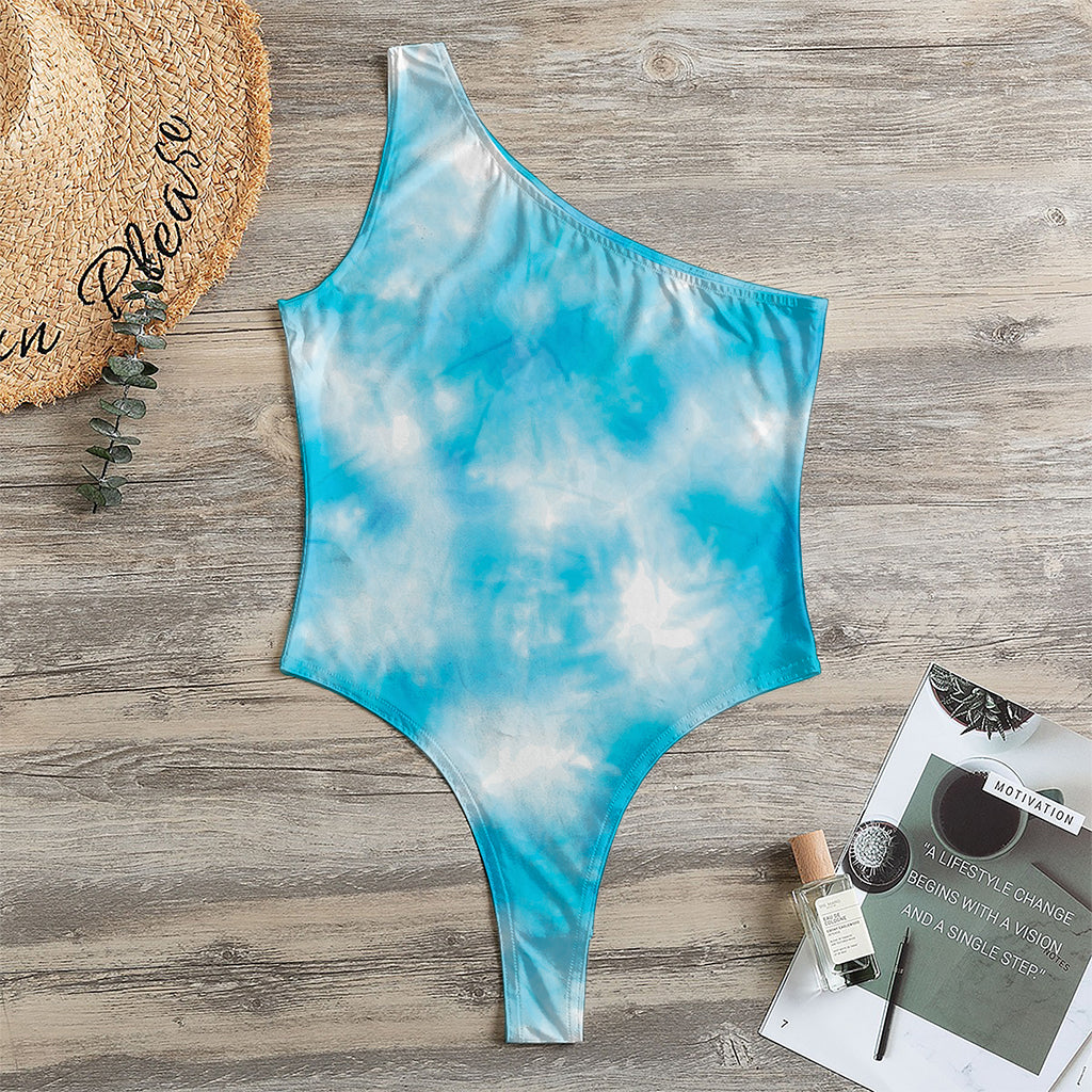 Blue Shibori Tie Dye Print One Shoulder Bodysuit
