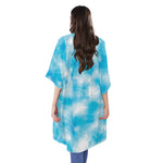 Blue Shibori Tie Dye Print Open Front Beach Cover Up