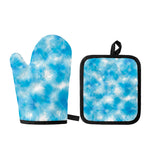 Blue Shibori Tie Dye Print Oven Mitt And Pot Holder Set