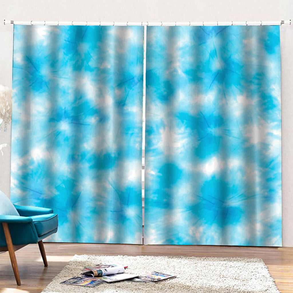 Blue Shibori Tie Dye Print Pencil Pleat Curtains