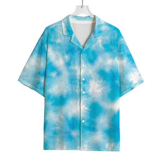 Blue Shibori Tie Dye Print Rayon Hawaiian Shirt