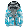 Blue Shibori Tie Dye Print Sherpa Lined Zip Up Hoodie