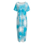 Blue Shibori Tie Dye Print Short Sleeve Long Nightdress