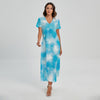 Blue Shibori Tie Dye Print Short Sleeve Maxi Dress